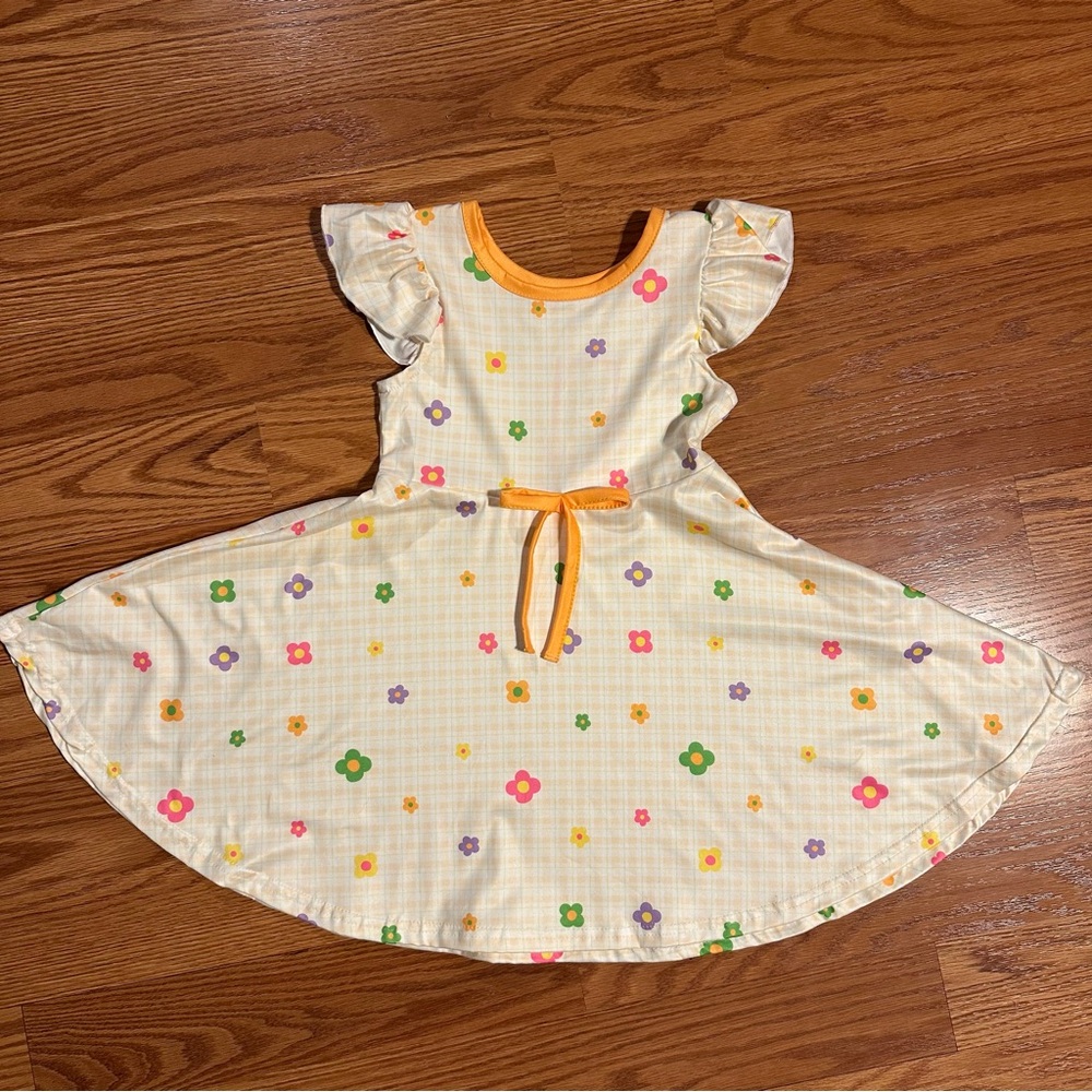 Plaid and Floral Kids Twirl Dress with Ruffle Sleeves size 3T
